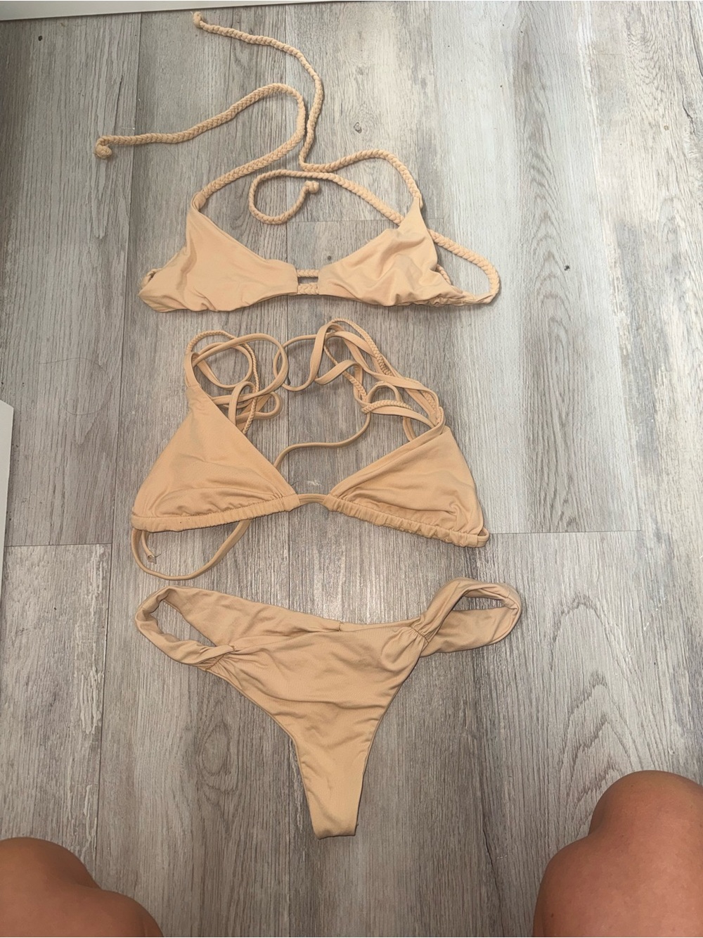 Frankie's Bikinis Neutral Beige Strappy Triangle Swim Set